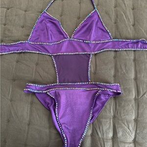 Purple Rhinestone Bikini Set